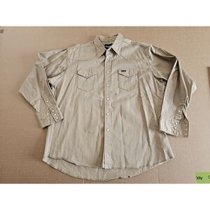 Vintage Wrangler Western Wear Pearl Snap Button Shirt Men's 2XL Tan Canvas EUC